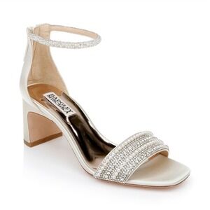 Badgley Mischka Kameryn Block Heel Gold Rhinestone Pearl Women's 10 Open Toe